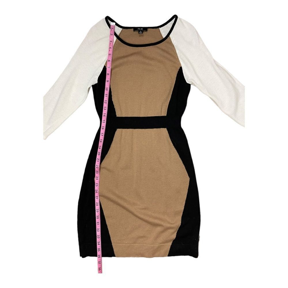 AGB Womens Size M Color Block Sweater Dress 3/4 Sleeves Black Tan White MIDI - Picture 5 of 8